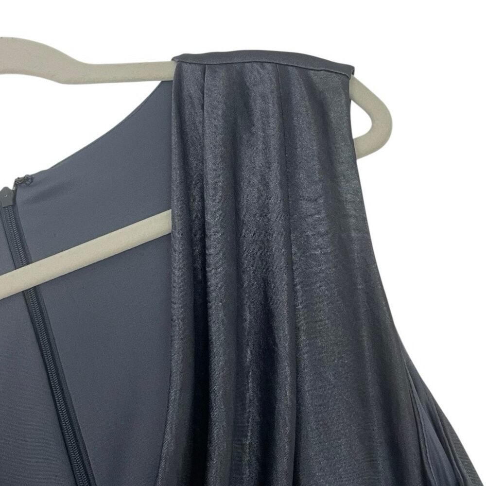 Suzi Chin For Maggy Boutique Vintage Silky Blue Shimmery Cowl Neck Dress View 2